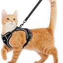 Cat Harness and Leash for Walking Escape Proof Soft Adjustable Cat Leash Breathable Comfortable Vest Easy to Wear Kitten Harness for Outdoor Travel (Black, S (7-12lb)