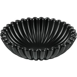 KULEDM Ceramic Decorative Bowl Home Decor - 10in Black Scalloped Ruffle Fruit Bowl for Kitchen Counter, Dishwasher & Microwave Safe