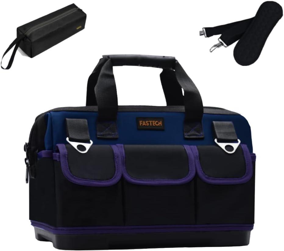 FASTECH 20in Heavy Duty Bottom Tool Bag With Wide Mouth For Tool Storage, Carrier and Organizer, Tote Bag For Men/Women, Wide Mouth Tools Bag With Inside Pockets (20 Inch)