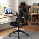 Ergonomic Office Chair - Desk Chair with Adjustable Headrest Lumbar Support Computer Chair - Mesh Comfy Chair with Flip-up Armrests - Gaming Chairs for Adults Home Office (Black+Black), 21.3" W X 17.9" D X 17.5"-21.5" H