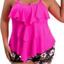 B2prity Women Plus Size Tankini Swimsuits Tummy Control Two Piece Bathing Suit Ruffled Flounce Swimwear with Shorts (XX-Large, Hot Pink)