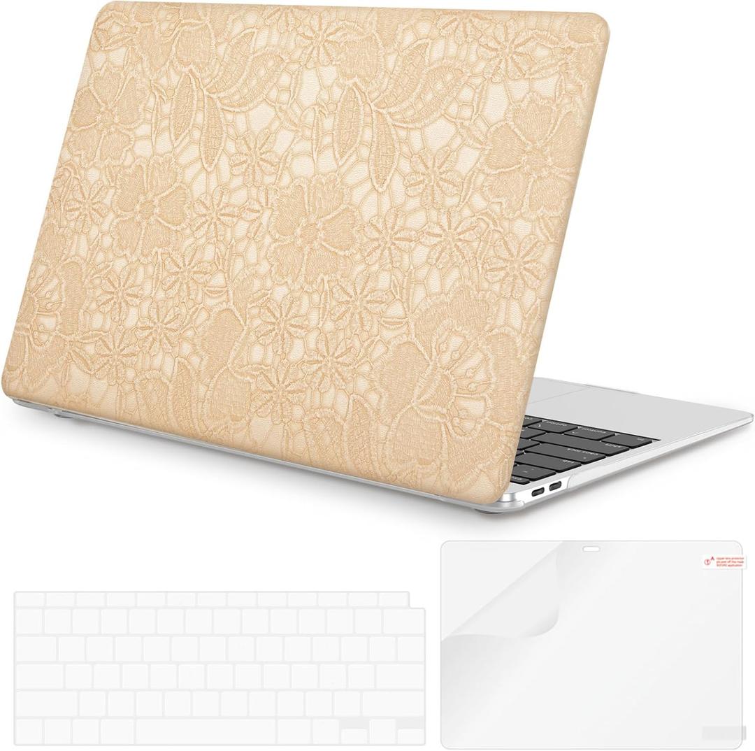iLeadon Compatible with 2020 MacBook Air 13 inch Case, 2022 2021-2018 Release A2337 A2179 A1932, Slim Laptop Protective Plastic Hard Shell Case+Keyboard Cover for MacBook Air M1 Cases (Gold)