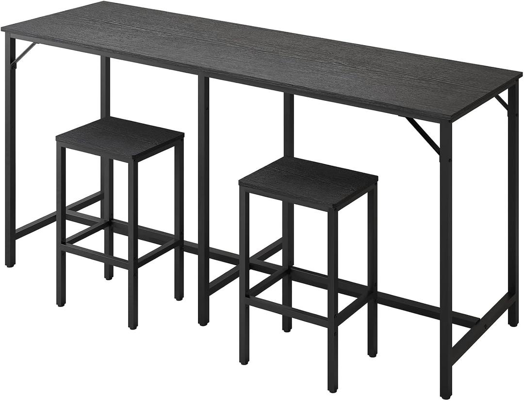 YATINEY 70.9" Bar Table and Chairs Set, Dining Table and Chair Sets, 3 Piece Counter Height Table and 2 Stools, Kitchen Table for Home Restaurant, Bar, Black BT09BB, 15.7 inches x 70.9 inches x 35.6 inches