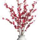 4Pcs Cherry Blossom Branches Artificial Flowers for Spring Summer Indoor Decoration,Faux Long Stem Artificial Flowers for Wedding Home Office Bedroom Party Table Centerpieces Decor(Red)