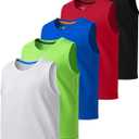 5 Pack: Boys' Athletic Tank Tops Dry Fit Sleeveless Shirts, Youth Kids Performance Workout Clothes (Set 4, Medium)