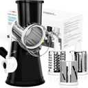 X Home Rotary Cheese Grater for Kitchen, Shredder with 3 Interchangeable Blades, Rotary Grater with Handle and Strong Suction Base, for Vegetables, Fruit, Nuts, Easy to Use and Clean, Black