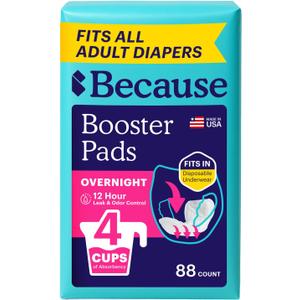 Because Overnight Booster Pads Fit All Adult Diapers, Helps Keep Your Adult Diaper Active All Night, Adds 4 Cups to Incontinence Underwear, Extra Absorbency, 88 Count (M)