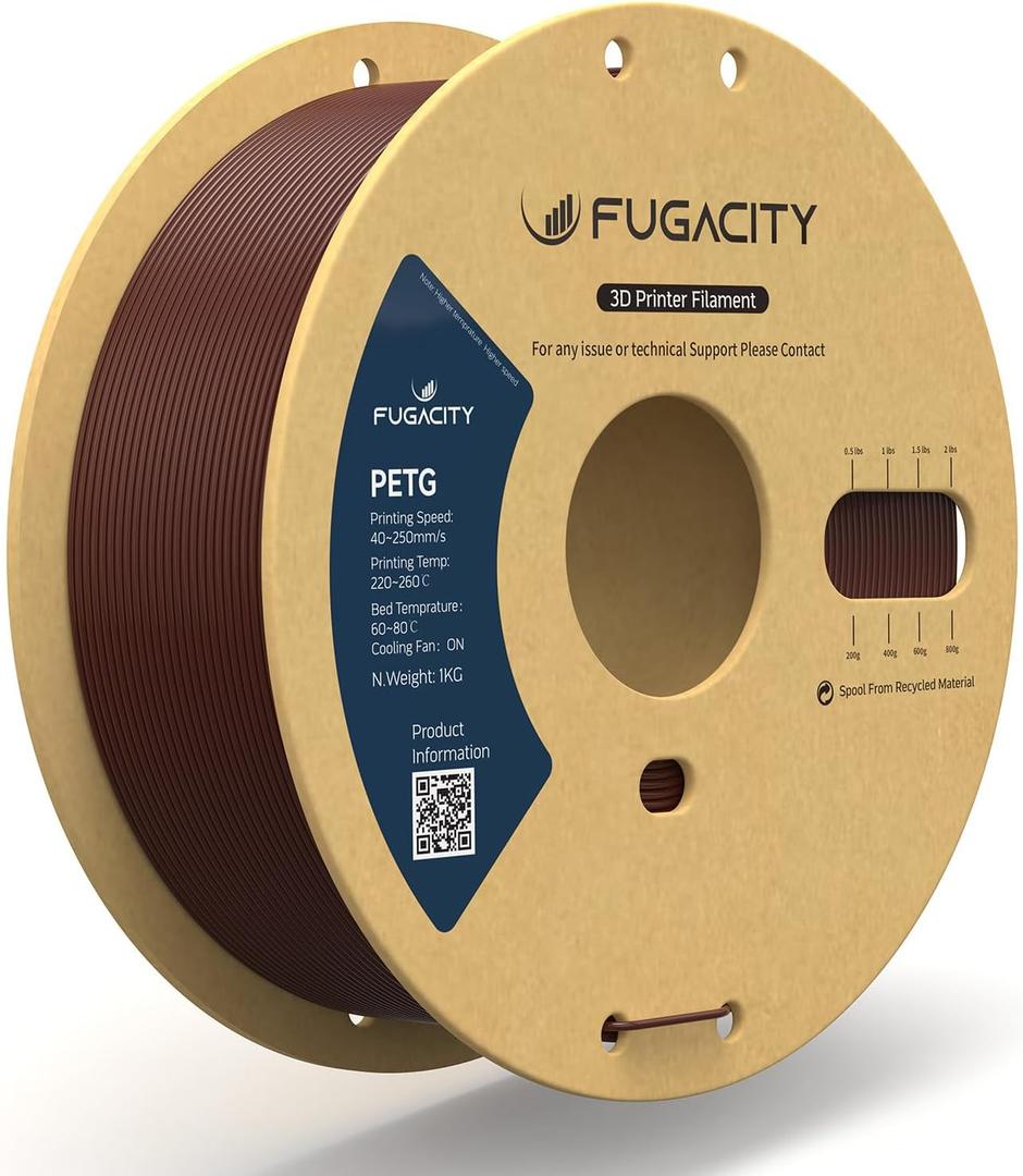 Fugacity PETG Filament 1.75mm,3D Printer Filament 1KG Spool (N.W 2.2lbs), Dimensional Accuracy +/- 0.02mm, Enhanced Printing Effect Fits Most FDM 3D Printers (Petg-brown)