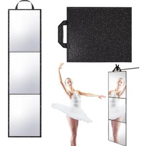 Foldable Full Length Mirror, 2-in-1 Wall Mounted or Tabletop Mirror, Portable Travel Mirror with Handle for Dance Home Bedroom Wardrobe Stage Makeup Checks Camping Outdoor Use (47" x 12.5", Tri-Fold)