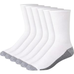 Hanes Men's Max Cushioned Crew Socks, Moisture-Wicking with Odor Control, Multipack (6-12, White/Grey Foot Bottom - 6 Pack)