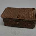 FEIALNDUO Wicker Shelf Baskets with Lid,Seagrass Storage Basket Bins Rectangular Handwoven Basket Boxes for Shelves Desktop Home Organizer (Coffee, X-Small)