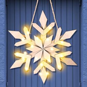 Glooglitter Snowflake Wooden Door Sign with LED Light Winter Lighted Snowflake Wreath for Front Door Wall Porch Light up Flake Hanger for Winter Xmas Indoor Outdoor Window Decoration (Classic)
