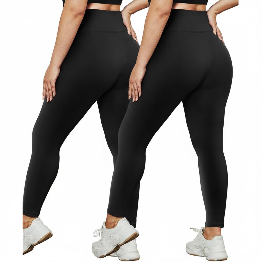 HLTPRO 2 Pack Plus Size Leggings for Women - High Waist Stretchy Soft Pants for Workout Running Yoga (Black/ Black/ Black) XX-Large Plus