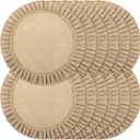 Aneco 12 Pack Round Burlap Placemats with Ruffle Edge | 15 Inch Braided Jute Placemats Reusable Table Mats for Weddings Parties Holidays Dining Table (Brown)