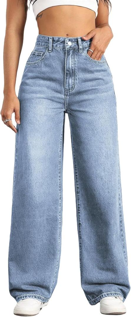 Straight Leg Jeans for Women,High Waisted Wide Leg Loose Stretchy Boyfriend Denim Pants Baggy Jeans for Women (Blue, XL)