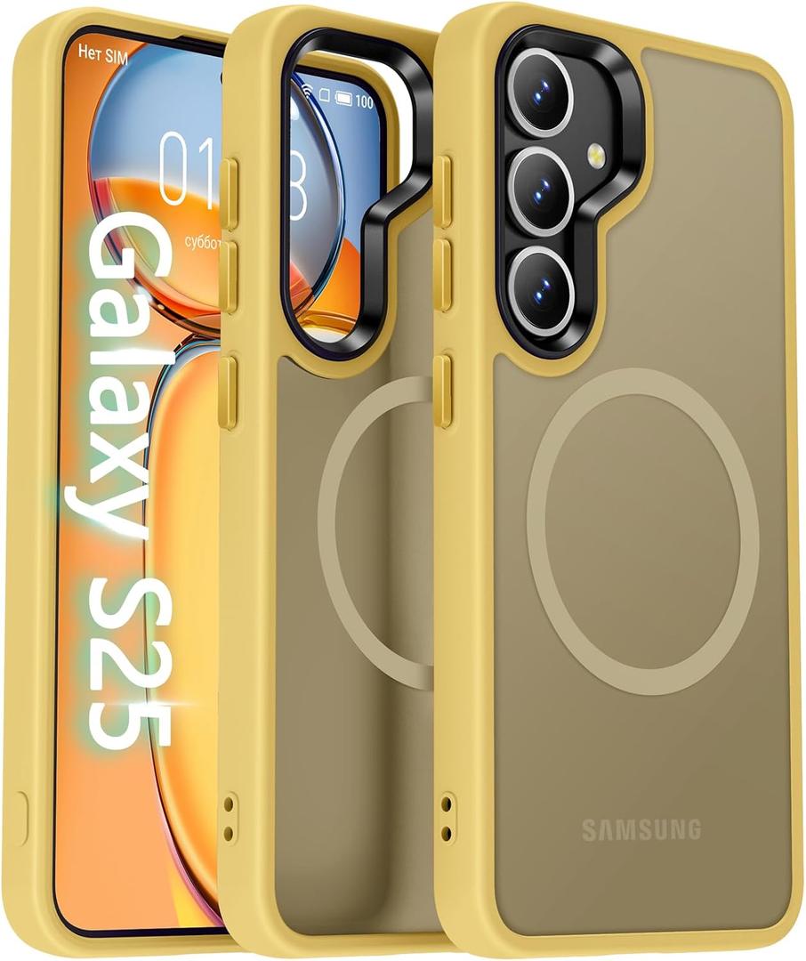Oterkin Magnetic for Samsung Galaxy S25 Case Matte [Compatible with MagSafe][Frosted Translucent][Military Grade Protection][Silky Touch Shockproof Slim] Anti-Scratch S25 Phone Case (Brass)