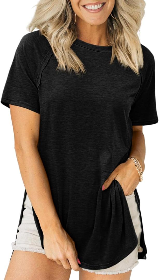 Cicy Bell Womens Short Sleeve Tunic Tops Summer Crew Neck Side Split T Shirts Casual Loose Fit Basic Tees Shirts (X-Large, Black) Cicy Bell Womens Short Sleeve Tunic Tops Summer Crew Neck Side Split T Shirts Casual Loose Fit Basic Tees Shirts (X-Large, Black)