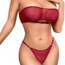 Kaei&Shi Sheer Mesh Lingerie Set, Sexy Bra And Panty 4PC, Strapless Choker M