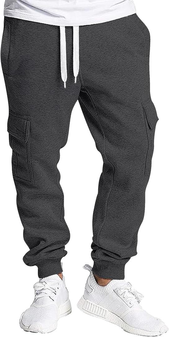 Southpole Men's Basic Active Cargo Jogger Pants, Fleece & Tech Woven Nylon (Medium, Heather Charcoal)