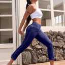 VOOVEEYA Women's Capri Leggings, Yoga Capris Pants with Pockets Stretchy Crop Pants High Waisted Straight Leg 21" (Blue, L)