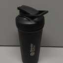 BlenderBottle Strada Shaker Cup Insulated Stainless Steel Water Bottle with Wire Whisk, 24-Ounce, Black