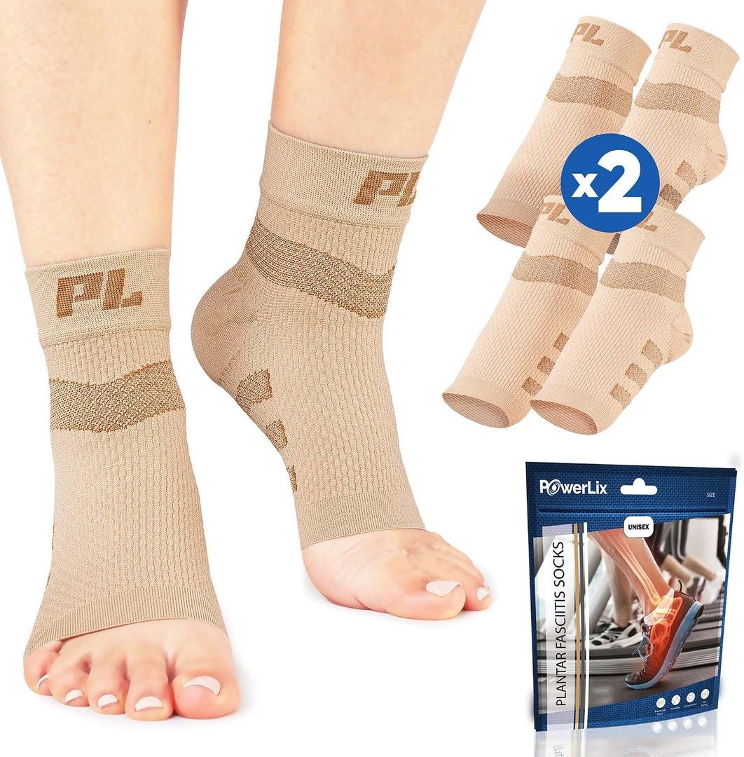 POWERLIX Plantar fasciitis socks (2 Pairs) for Neuropathy, for Women & Men, Ankle Brace Support, Toeless Compression Socks & Foot Sleeve for Arch and Heel Pain, Treatment & Everyday Use, Medium