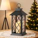 Lanterns Decorative Indoor, 14" Battery-Powered Waterproof Black LED Candle Lanterns with Timer for Patio & Outdoor, Vintage Hanging Lantern for Xmas Home Decorations, Diamond