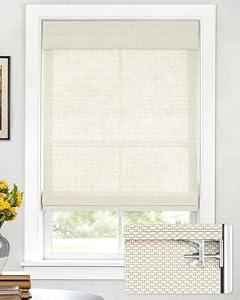 LazBlinds No Drill Cordless Bamboo Roman Shades, Light Filtering Blinds for Indoor Windows, Roll Up Bamboo Blinds for Home, 30" W x 64" H, Star-Off White