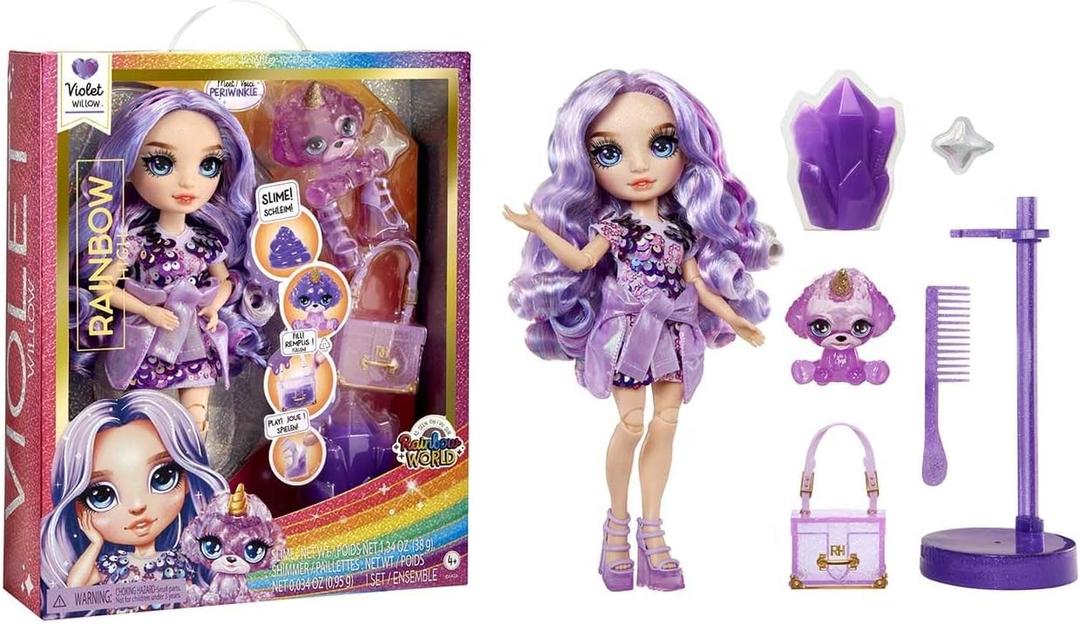 Rainbow High Fashion Doll with Slime & Pet - Violet (Purple) - 28 cm Shimmer Doll with Sparkle Slime, Magical Pet and Fashion Accessories - Kids Toy - Great for Ages 4-12 Years