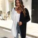 Womens Hooded Long Cardigan Color Block Open Front Knit Cardigan Oversized Lightweight Knit Sweater Outwear (S)