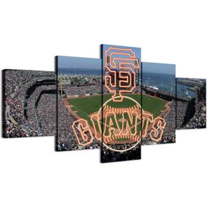 Neon Effect Giants Sign With San Francisco, California B&W Photography Poster (5-Panel Framed Canvas Printing Full Size: 60x100cm) Home Decor Man Cave Wall Art, 40x24