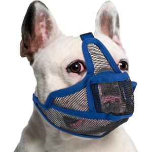 Coppthinktu Short Snout Dog Muzzle, Breathable Mesh French Bulldog Muzzle Full Pant Muzzles for Pitbull, Soft Flat Face Dog Muzzles for Shih Tzu Pug Prevent Biting Allow Pant & Drink (Blue M) (Medium (Neck Cir: 12"-23"))
