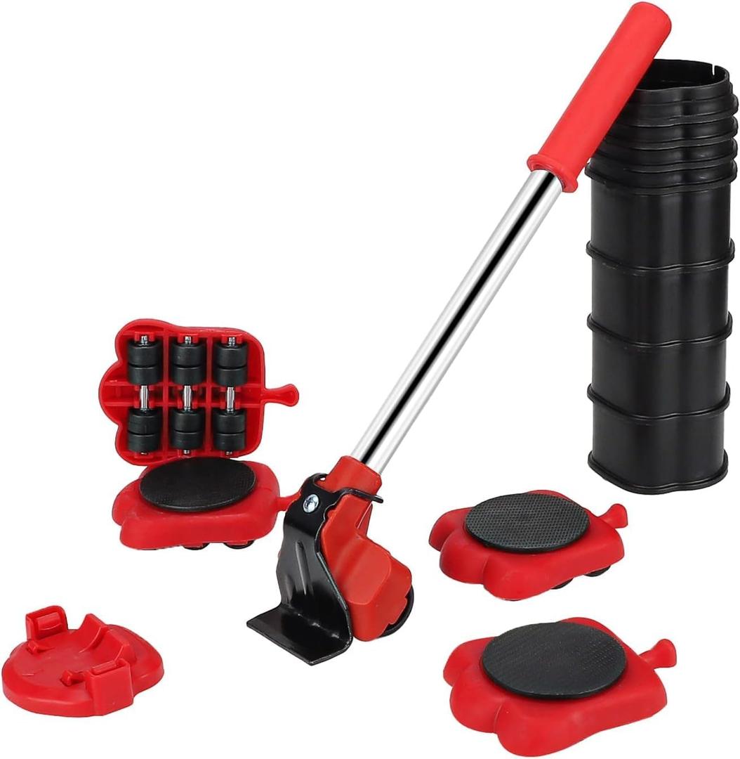 Heavy Duty Furniture Lifter 4 Appliance Roller Sliders Load Capacity Wheels + Adjustable Height Lifting Tool Lever Suitable for Safe and Easy Moving of Couches Sofas Refrigerators + More