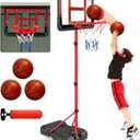 Boys Toy Gifts for 3 4 5 6 7 8 Years Old, Kids Basketball Hoop Adjustable Height 3.5FT-6.2FT, Mini Basketball Hoop for Kid Boys, Basketball Goal Toys Outdoor Indoor Game Gifts for Boys, Red (Black)