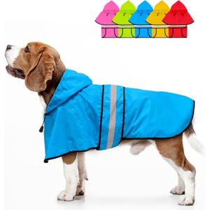 Fashion Hooded Dog Raincoat - Reflective Doggy Rain Jacket Lightweight Waterproof Dog Raincoats for Medium Dogs (Medium, Blue)