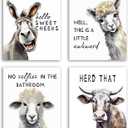 NIIORTY Funny Animal Wall Art Prints Bathroom Decor, Bathroom Quotes Wall Art, Watercolor Donkey Alpaca Sheep Cow Canvas Posters for Restroom Farmhouse Decor, Set of 4-8x10 inches Unframed