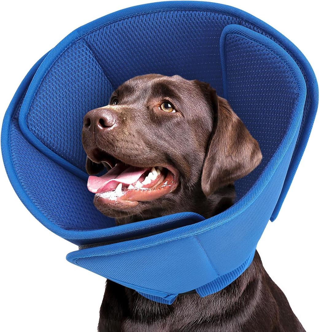 Queenmore Soft Dog Cones for Large Dogs, Comfy Dog Cone for Dogs to Stop Licking After Surgery, Adjustable Pet Cone Alternative for Wound Healing, Blue, X-Large