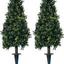 Artificial Boxwood Bush Cone 35" Tree UV Resistance Rated with Spike. Easy to Push in The Ground.Plant Looks Great in a Planter Anywhere. Indoor/Outdoor Decor 2 Pack