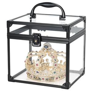 FRENESSA Portable Makeup Case Clear Crown Box Cosmetics Display Case Toiletry Organizer Box Transparent Acrylic Artists Train Case Travel Makeup Tools Storage for Vanity Bathroom Counter Dresser Case