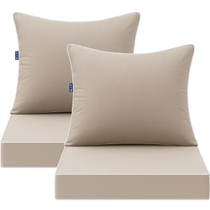 MIULEE Beige Outdoor Seat Cushion 24x24 Inch Set of 2 Waterproof & 3 Year Fade Resistant Deep Seat and Back Cushion for Patio Furniture Chair Sofa Couch with Handle and Adjustable Straps