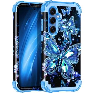 Miqala for Galaxy S25 5G Case,Glow in The Dark Three Layer Heavy Duty Shockproof Full Protection Hard Plastic Bumper+Soft Silicone Protective Case for Samsung Galaxy S25 6.2 inch,Blue Crystal