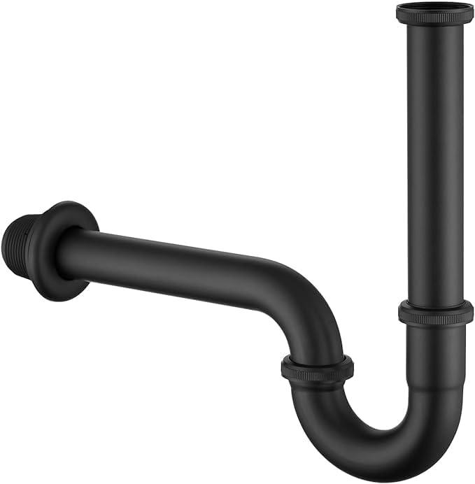 ZM Stainless Steel 1-1/4" P-trap Pipe, Adjustable Height Sink Waste Drain Kit, Matte Black