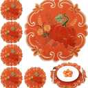HunnmingRe Thanksgiving Placemats Set of 6 Thanksgiving Velvet Embroidered Pumpkin Placemats 14 Inch Fall Harvest Table Mats Set Home Kitchen Dining Table Holiday Party Decoration