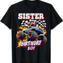 Sister of The Birthday Boy Monster Truck Birthday Party T-Shirt, Size M