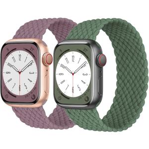 2 Pack Braided Solo Loop For Apple Watch Band 40mm 41mm 42mm 44mm 45mm 46mm 38mm 49mm Ultra 3 2 Women men,Stretchy Woven Nylon Elastic Strap Wristbands For iWatch Series 11/10/9/8/7/6/5/4/3/SE 2/SE 3