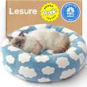 Lesure Shown on TV Donut Cat Beds for Indoor Cats - Small Round Dog Bed for Calming Pets as Gift with Washable Cover, Cute Modern Puppy Bed with Jacquard Shaggy Plush & Anti Slip Bottom, 20 Inch, Blue (Cozy Clouds Blue)