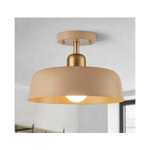 FTL Modern Semi Flush Mount Ceiling Light Brown and Gold Metal Shade 12.6" Mid Century Close to Ceiling Light Fixture for Kitchen Hallway Entryway Foyer Bedroom Laundry Room