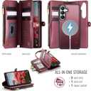 Defencase for Galaxy S26 Magnetic Wallet Case Compatible with Magsafe with RFID Blocking Zipper & Card Holder for Women Men, PU Leather Detachable Phone Case for Samsung Galaxy S26 6.3", Wine Red