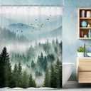 Riyidecor Green Mountain Shower CurtainStall Narrow Rv Small Nature WoodsLandscape Scenery Pine Tree Scenic Woodland Rustic Bathroom DecorFabric Polyester Waterproof 12 Pack Hooks 48Wx72H Inch