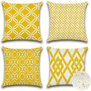 OTOSTAR Set of 4 Waterproof Throw Pillow Covers 18x18 Inch Farmhouse Geometric Square Pillow Cases for Couch Patio Furniture Balcony Garden Outdoor DecorationGeometry40-Yellow